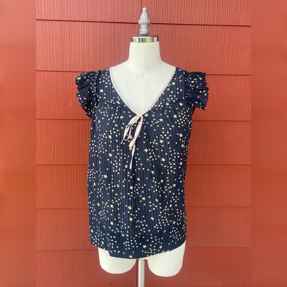 Marc by Marc Jacobs Japan Import Star Bow Ruffle Pleated Blouse V-Neck Shirt